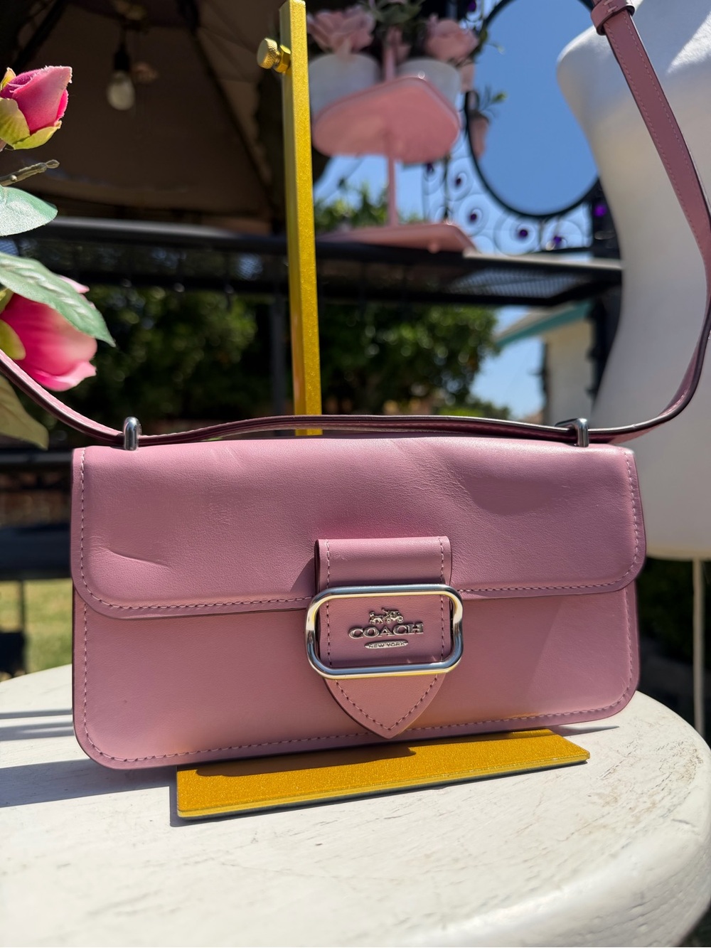 Coach Pink Leather Crossbody Shoulder Bag with Turn-Lock y2k - Picture 4 of 8